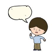cartoon unhappy boy giving peace sign with speech bubble N8
