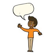 cartoon man waving with speech bubble N23