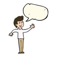 cartoon man waving with speech bubble N24