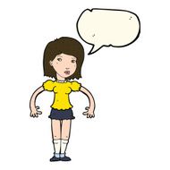 cartoon woman looking sideways with speech bubble N7