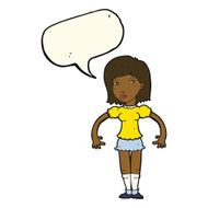 cartoon woman looking sideways with speech bubble N8