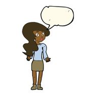 cartoon woman shrugging shoulders with speech bubble N375