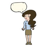 cartoon woman shrugging shoulders with speech bubble N376
