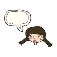 cartoon confused female face with speech bubble N7