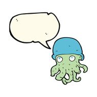 cartoon alien head wearing hat with speech bubble N7