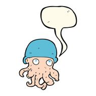 cartoon alien head wearing hat with speech bubble N8