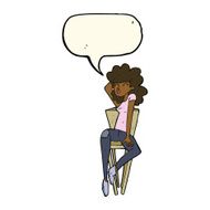 cartoon woman posing on chair with speech bubble N15
