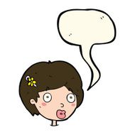 cartoon surprised female face with speech bubble N51