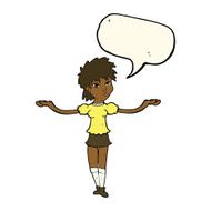 cartoon woman shrugging shoulders with speech bubble N377