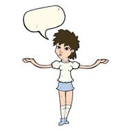 cartoon woman shrugging shoulders with speech bubble N378
