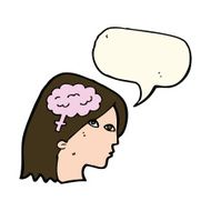 cartoon female head with brain symbol speech bubble N16