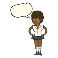 cartoon tough woman with hands on hips speech bubble N7