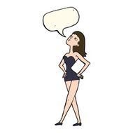 cartoon woman in party dress with speech bubble N8