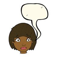 cartoon worried female face with speech bubble N7