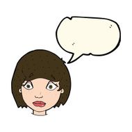 cartoon worried female face with speech bubble N8