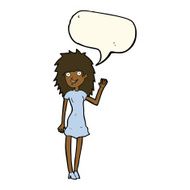 cartoon happy woman waving with speech bubble N7