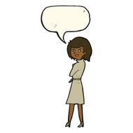 cartoon woman in trench coat with speech bubble N23