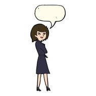 cartoon woman in trench coat with speech bubble N24