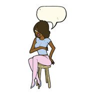 cartoon woman sitting on bar stool with speech bubble N15
