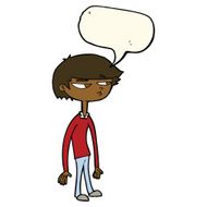 cartoon suspicious boy with speech bubble N7