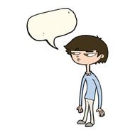 cartoon suspicious boy with speech bubble N8