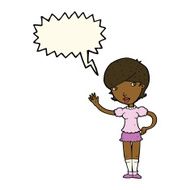 cartoon girl waving with speech bubble N24