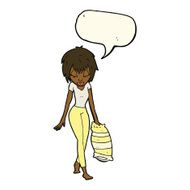 cartoon woman going to bed with speech bubble N7
