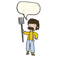 cartoon farmer with pitchfork speech bubble N8