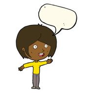 cartoon happy girl waving with speech bubble N6