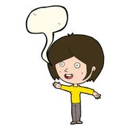 cartoon happy girl waving with speech bubble N7