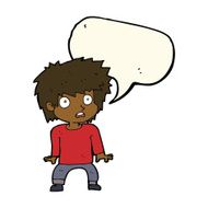 cartoon frightened boy with speech bubble N14