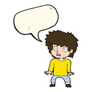 cartoon frightened boy with speech bubble N15