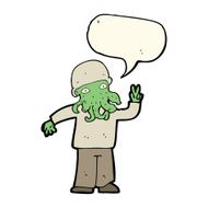 cartoon cool alien with speech bubble N8