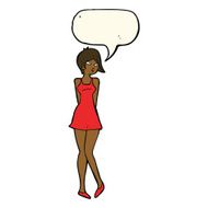 cartoon pretty woman in dress with speech bubble N35