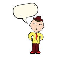 cartoon man wearing hat with speech bubble N8