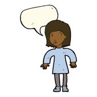cartoon cautious woman with speech bubble N8
