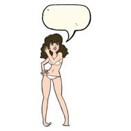 cartoon pretty woman in bikini with speech bubble N7