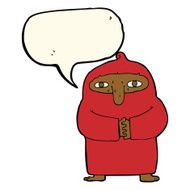 cartoon monk in robe with speech bubble N8