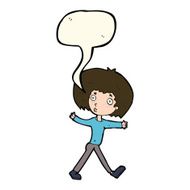 cartoon surprised man walking with speech bubble N7