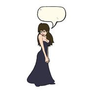 cartoon pretty woman in dress with speech bubble N38