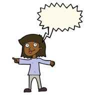 cartoon happy woman pointing with speech bubble N52