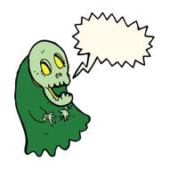 cartoon spooky ghoul with speech bubble N7