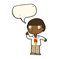 cartoon school boy with speech bubble N7
