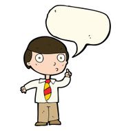 cartoon school boy with speech bubble N8