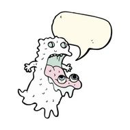cartoon gross ghost with speech bubble N34