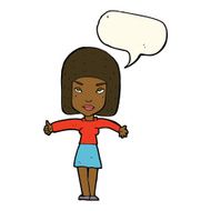 cartoon woman giving thumbs up symbol with speech bubble N51
