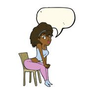 cartoon woman posing on chair with speech bubble N16