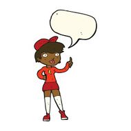 cartoon skater girl giving thumbs up symbol with speech bubble N7