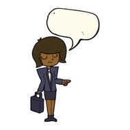 cartoon businesswoman pointing with speech bubble N7