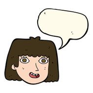 cartoon happy female face with speech bubble N150